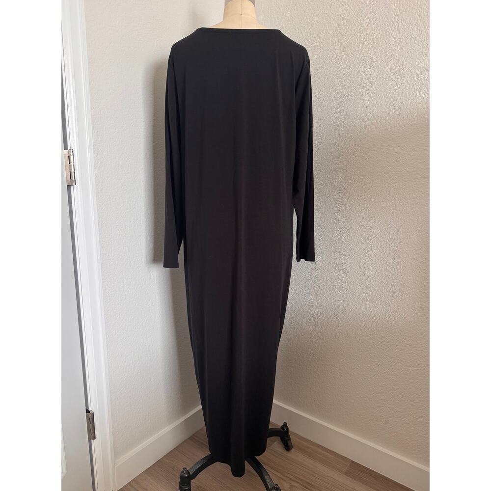 Eileen Fisher Tencel Lyocell Maxi Shift Dress Black Long Sleeve Plus Size 1X - Picture 3 of 8